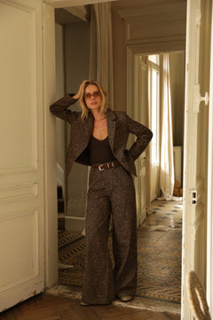 Amandine Wool Suit Pants - Dark Brown Melange