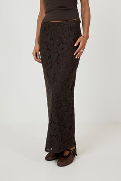 Lene Lace Pencil Skirt - Dark Brown