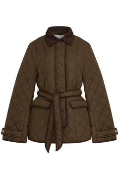Anja Quilt Belted Jacket - Dark Brown