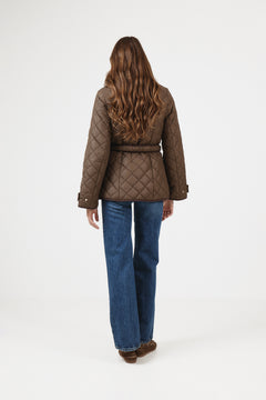 Anja Quilt Belted Jacket - Dark Brown