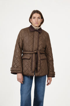 Anja Quilt Belted Jacket - Dark Brown