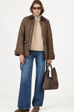 Anja Quilt Belted Jacket - Dark Brown