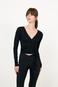 Nia Jersey Wrap Blouse - Black