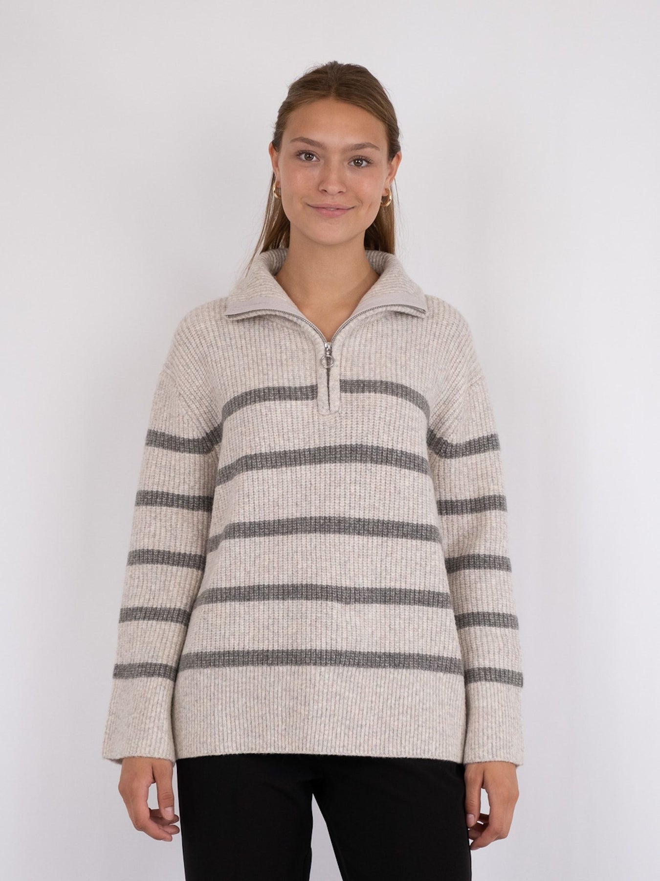 Nevena Stripe Knit Blouse - Sand/Grey