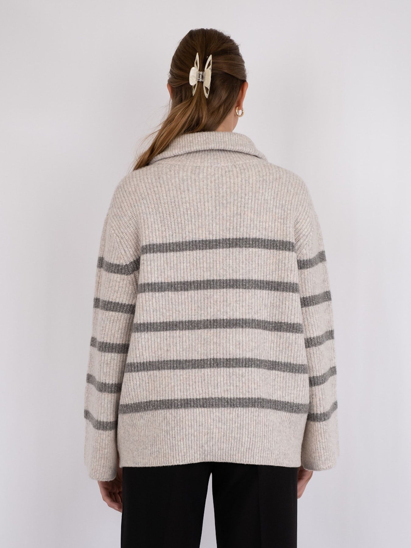 Nevena Stripe Knit Blouse - Sand/Grey
