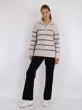 Nevena Stripe Knit Blouse - Sand/Grey