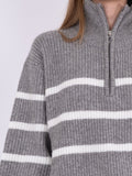 Nevena Stripe Knit Blouse - Dark Grey/Off White
