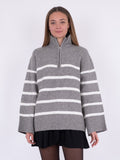Nevena Stripe Knit Blouse - Dark Grey/Off White