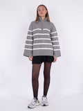 Nevena Stripe Knit Blouse - Dark Grey/Off White