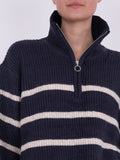 Nevena Stripe Knit Blouse - Navy/Sand