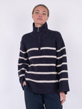 Nevena Stripe Knit Blouse - Navy/Sand