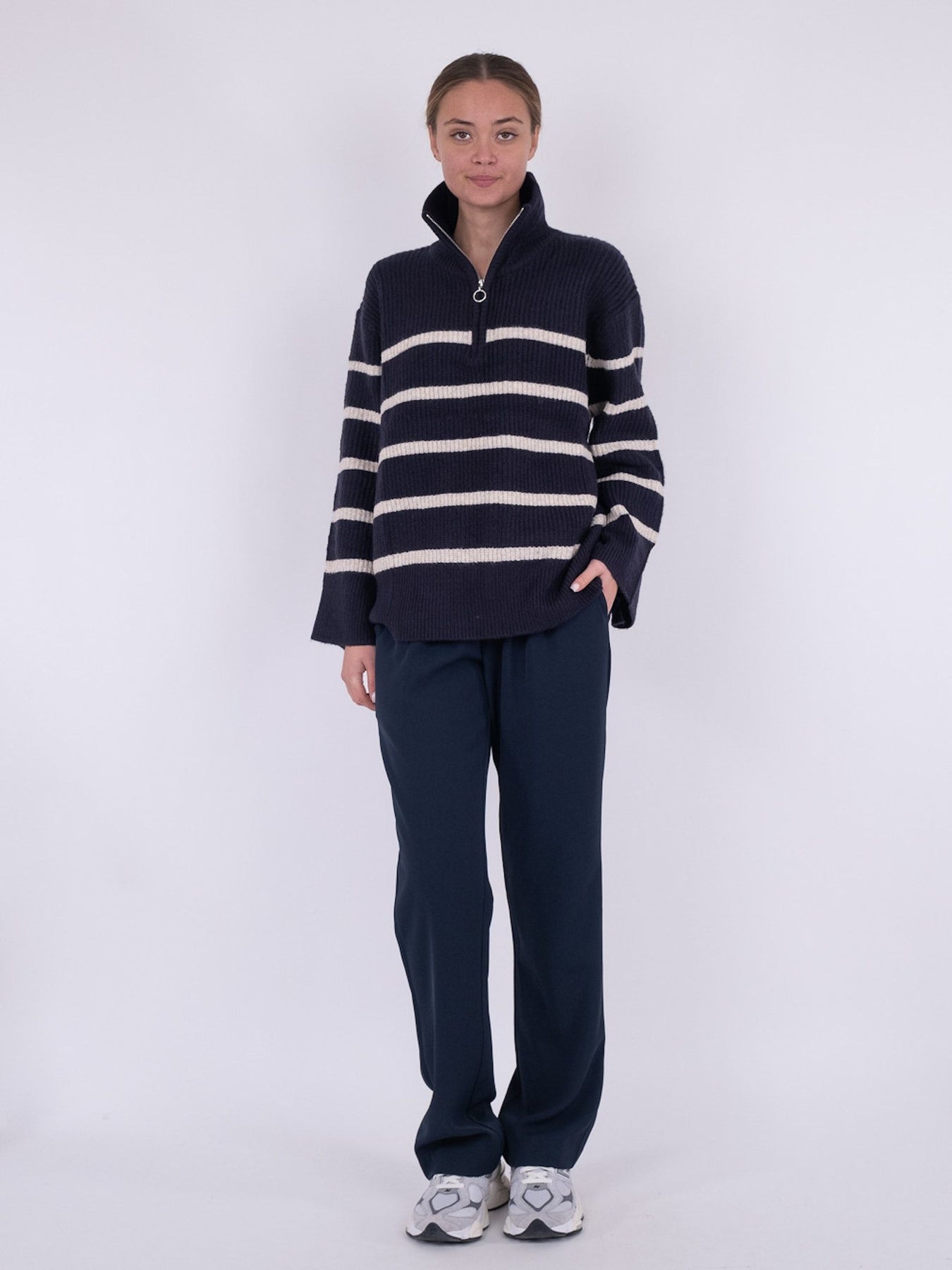 Nevena Stripe Knit Blouse - Navy/Sand