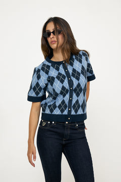 Allestar Check Knit Cardigan - Navy