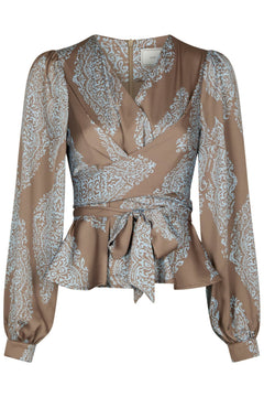 Rista Paisley Drop Blouse - Dark Taupe/Light Blue