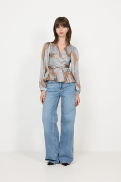 Rista Paisley Drop Blouse - Dark Taupe/Light Blue
