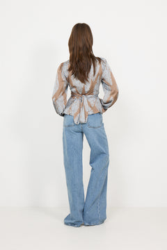 Rista Paisley Drop Blouse - Dark Taupe/Light Blue