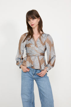 Rista Paisley Drop Blouse - Dark Taupe/Light Blue