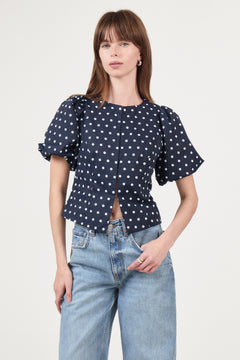 Anela Dot Blouse - Navy