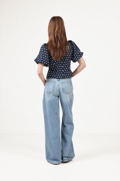Anela Dot Blouse - Navy