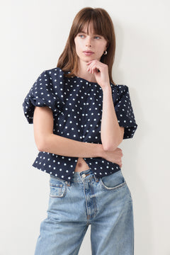 Anela Dot Blouse - Navy