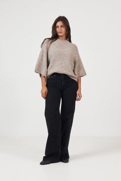 Bandi Fluffy Knit Blouse - Beige Melange