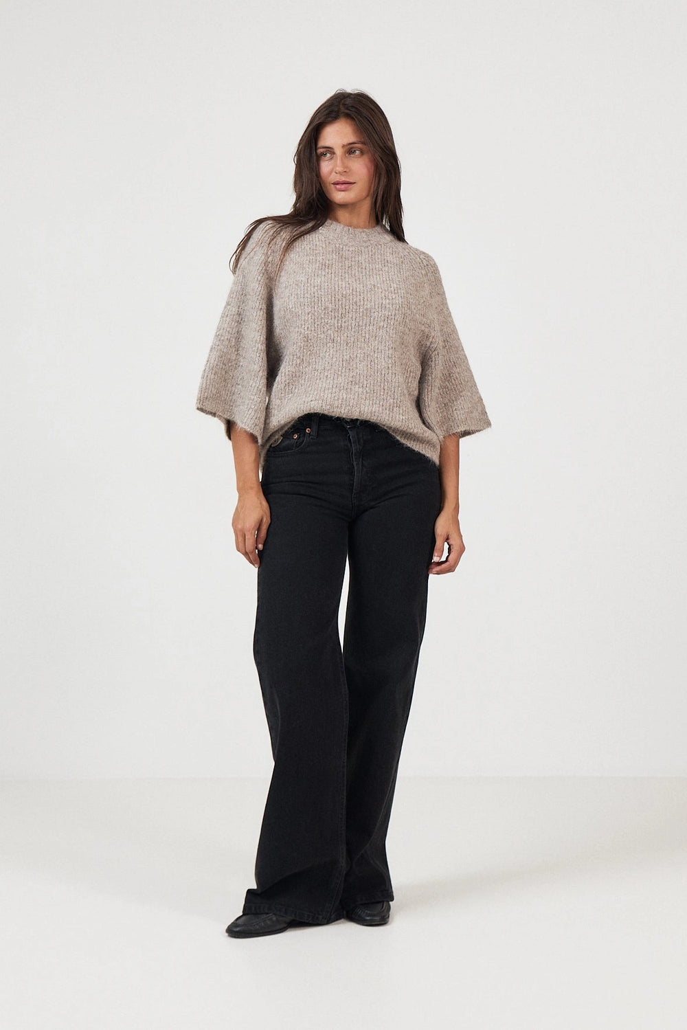 Bandi Fluffy Knit Blouse - Beige Melange
