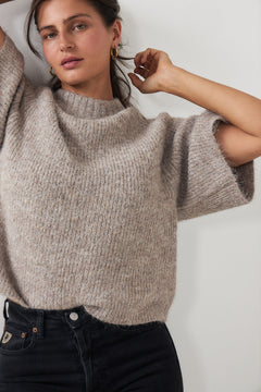 Bandi Fluffy Knit Blouse - Beige Melange
