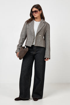 Valia Herringbone S Blazer - Dark Brown