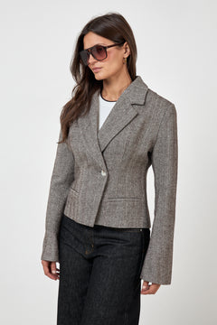 Valia Herringbone S Blazer - Dark Brown