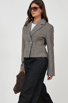 Valia Herringbone S Blazer - Dark Brown