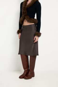 Mindie Heavy Sateen Skirt - Dark Brown