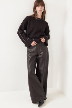 Roeme Knit Stitch Blouse - Dark Brown