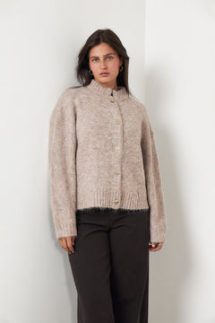 Taura Fluffy Knit Cardigan - Beige Melange