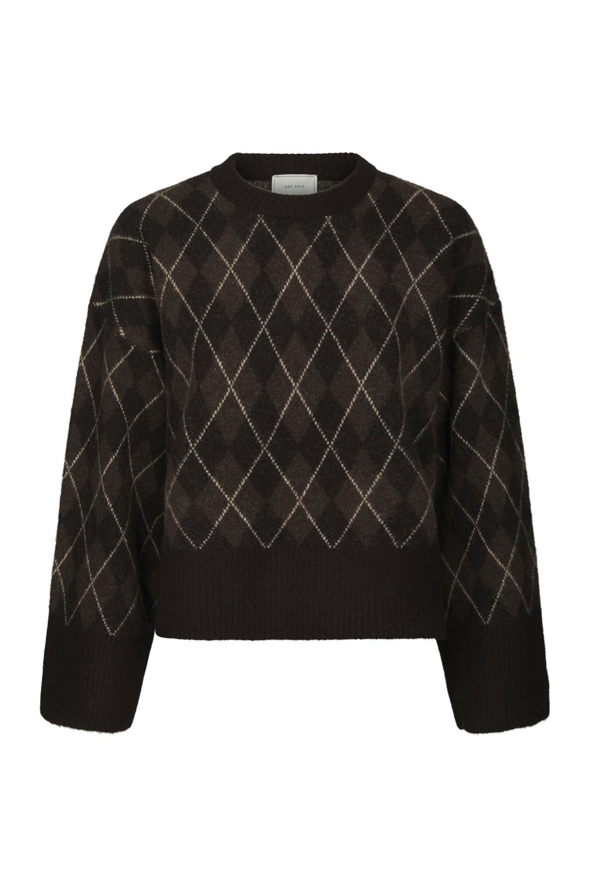 Kick Check Knit Blouse - Dark Brown