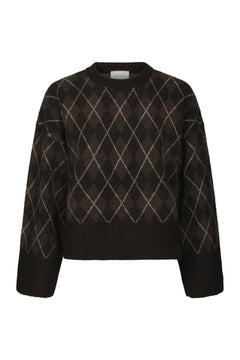 Kick Check Knit Blouse - Dark Brown