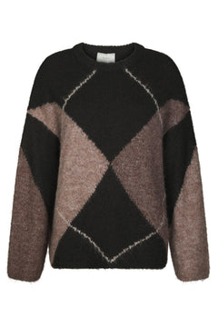 Inga Check Fluff Knit Blouse - Dark Brown