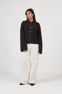 Ramera Fluffy Knit Cardigan - Dark Brown