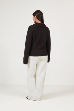 Ramera Fluffy Knit Cardigan - Dark Brown