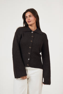 Ramera Fluffy Knit Cardigan - Dark Brown