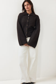 Ramera Fluffy Knit Cardigan - Dark Brown