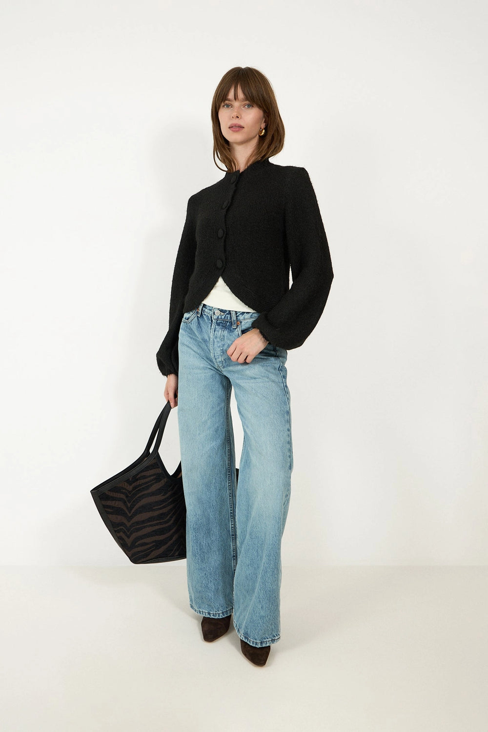 Gio Fluffy Knit Cardigan - Black