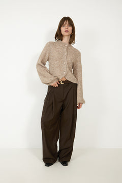 Gio Fluffy Knit Cardigan - Beige Melange