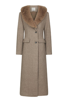 Corina Herringbone Twill Coat - Beige Melange
