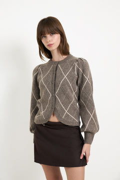 Koteas Check Knit Cardigan - Taupe