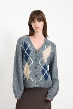 Beleney Small Check Fluff Cardigan - Dark Grey