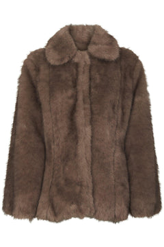 Ariella Faux Fur Peplum Jacket - Warm Grey