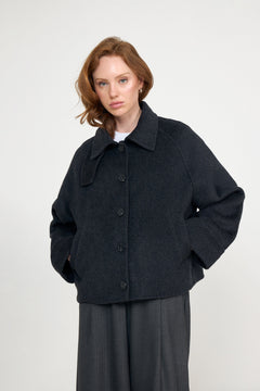 Fiona Short Wool Coat - Dark Grey Melange