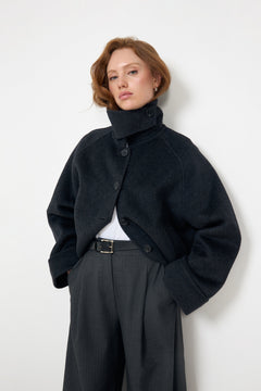Fiona Short Wool Coat - Dark Grey Melange