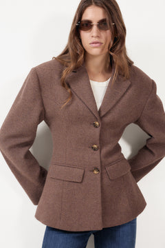 Nicoline Hourglass Blazer - Dark Brown Melange