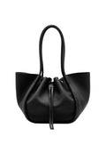 Large Ruched Tote In Soft Pebbled Calf - Svart